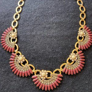 J Crew Statement Necklace - Gold, Wine Stones, Pave